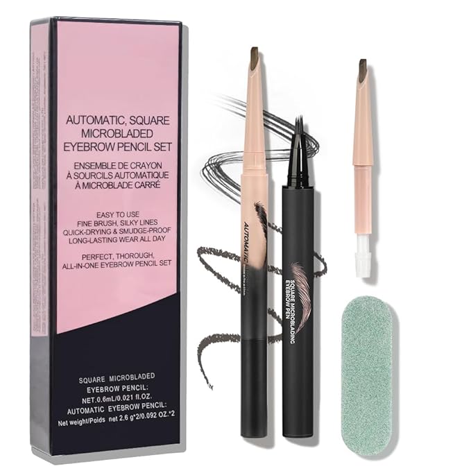 Eyebrow Pen,Eyebrow Pencils Set for Women with machete Eyebrow Pencil,Liquid Square Angled Eyebrow Brush and Eyebrow Brush,Waterproof Eyebrow Pencil Create Full,Natural Hair-Like Brows, Black（2 pcs）