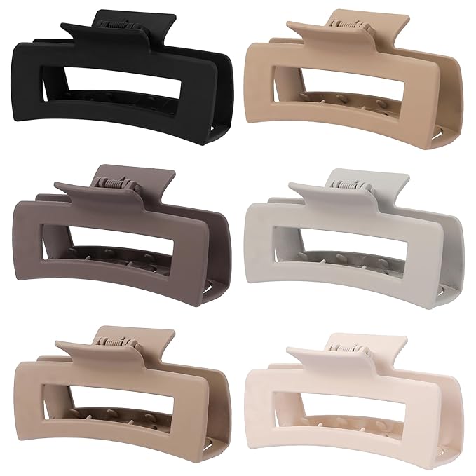 4 Inch Big Hair Claw Clips 6 Pcs Large Claw for Thick Hair Square Hair Clips for Women Rectangle Hair Clips Nonslip Acrylic Banana Jaw Clips Hair Accessories for Girls (Regular)