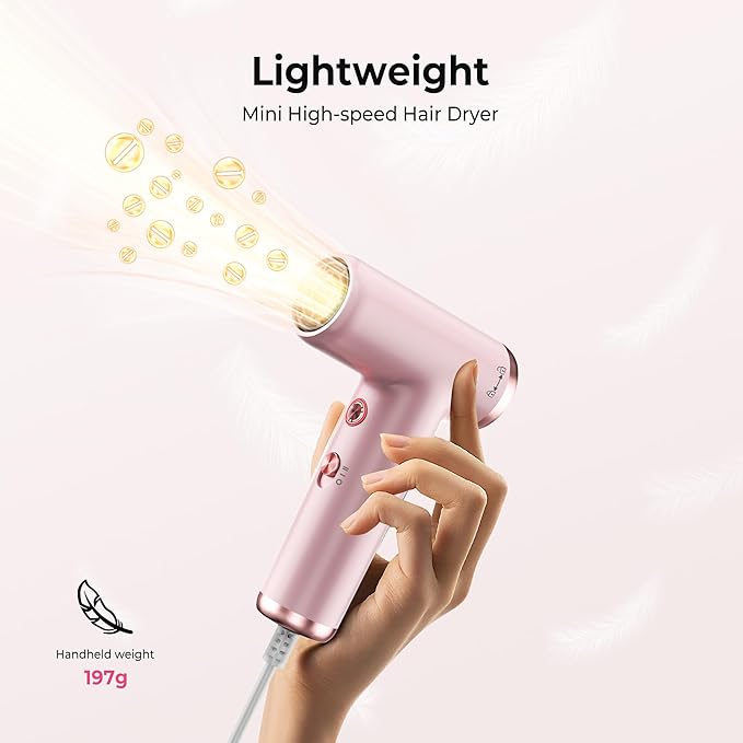 Mini Hair Dryer, 4-Temp High Speed Ionic Hair Dryer, 2-Speed Lightweight Portable Small Hair Drye, 110,000 RPM Hair Blow Dryer Travel Blow Dryer