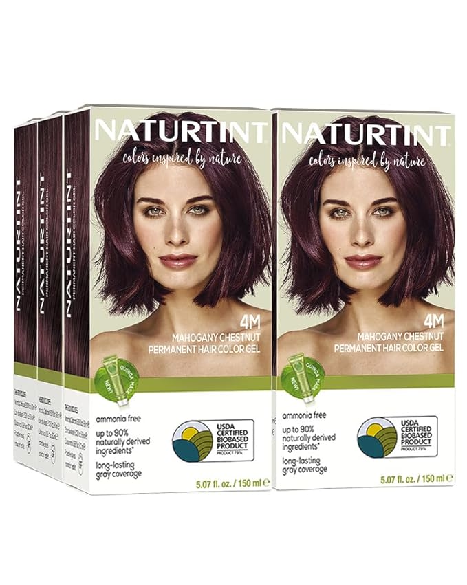 Naturtint 4M Mahogany Chestnut Permanent Hair Color (Pack of 6), Ammonia Free, Vegan, Cruelty Free, up to 100% Gray Coverage, Long Lasting Results (Packaging may vary)