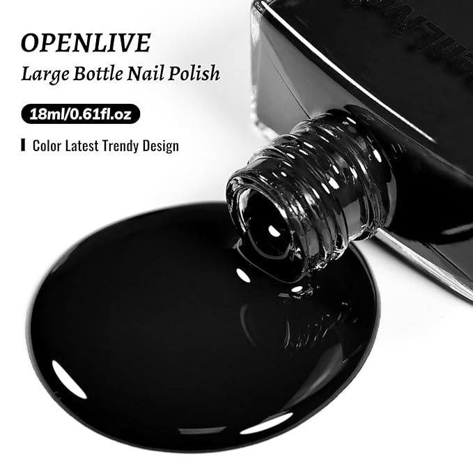 18ml Black Nail Polish Large Volume Quick Drying Nail Polish, Fast Drying and Long Lasting Color Nail Art DIY Home Manicure Gift for Women