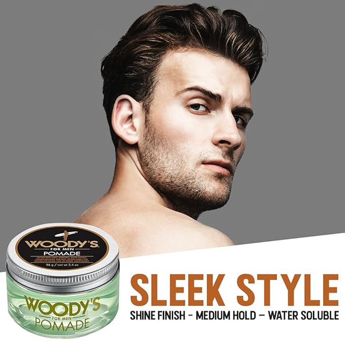 Woody's Hair Clay Pomade for Men - Matte Finish, Medium Hold, Water-Soluble Styling Gel for Men’s Hair - Strong Hold Pomade for Textured Looks, 3.4 oz