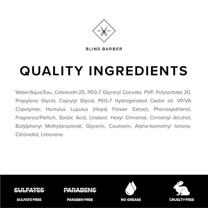 Blind Barber 101 Proof Classic Hair Pomade for Men - Water Based Pomade with Hops & Tonka Bean - Strong Hold & High Shine Finish - Paraben & Sulfate-Free Hair Styling Products (2.5 oz)