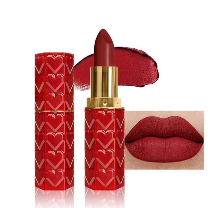 evpct 1Pcs Dark Deep Red Lipstick, Silky Velvet Matte Lipstick Pack Sets for Women, Long Lasting Smudge Proof Lipstick Lip Stain Makeup Kit matte lipstick 24 hours original R06