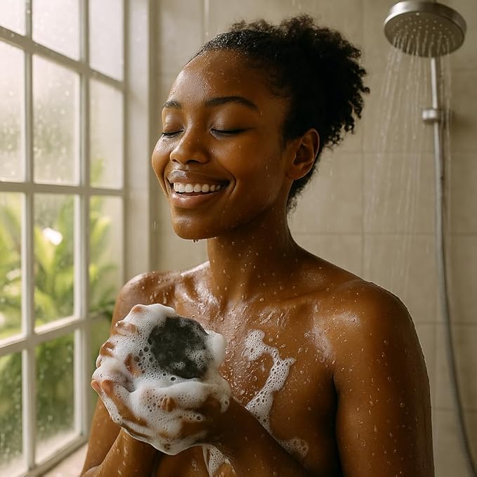 SpaScriptions Exfoliating African Black Soap Body Wash - 32 fl oz Moisturizing Scented Body Scrub with Charcoal & Coconut for Glowing Skin and Gentle Cleansing Natural Exfoliants, Paraben Free