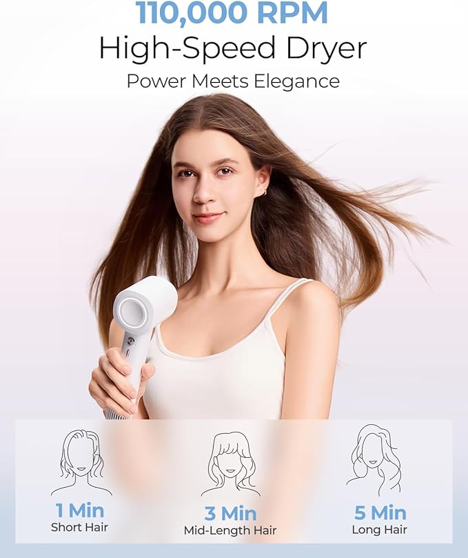 High-Speed Travel Hair Dryer with Smart Temperature Control & 600 Million Negative Ions – 0.64lb Lightweight Blow Dryer, Ideal for Fast Drying, Christmas Gift for Kids, Adults and Seniors