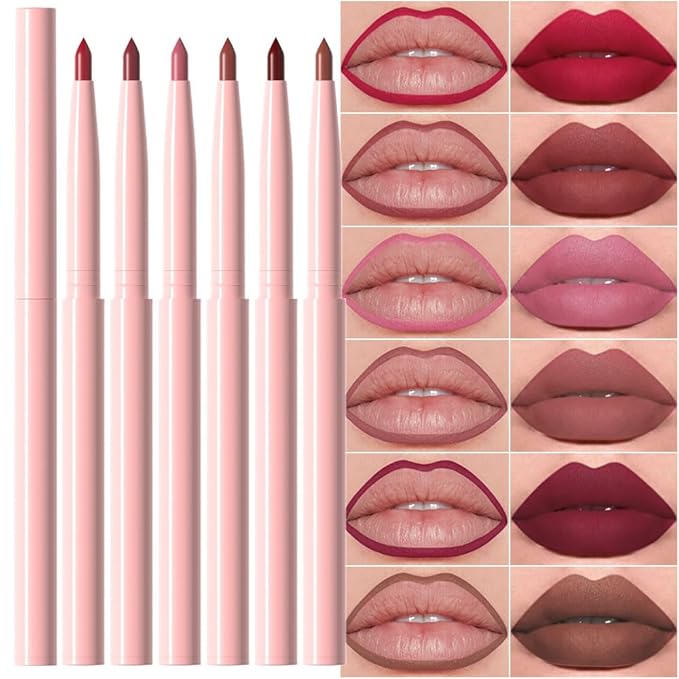 evpct 6Pcs Retractable Lip Liner Pencils Set Pack for Shaping & Sculpting Lips, Ruby Mauve Red Rose Nude Pink Plum Purple Taupe Brown Creamy Matte Gel Lip Liner Lipliners Pencil delineador de labios