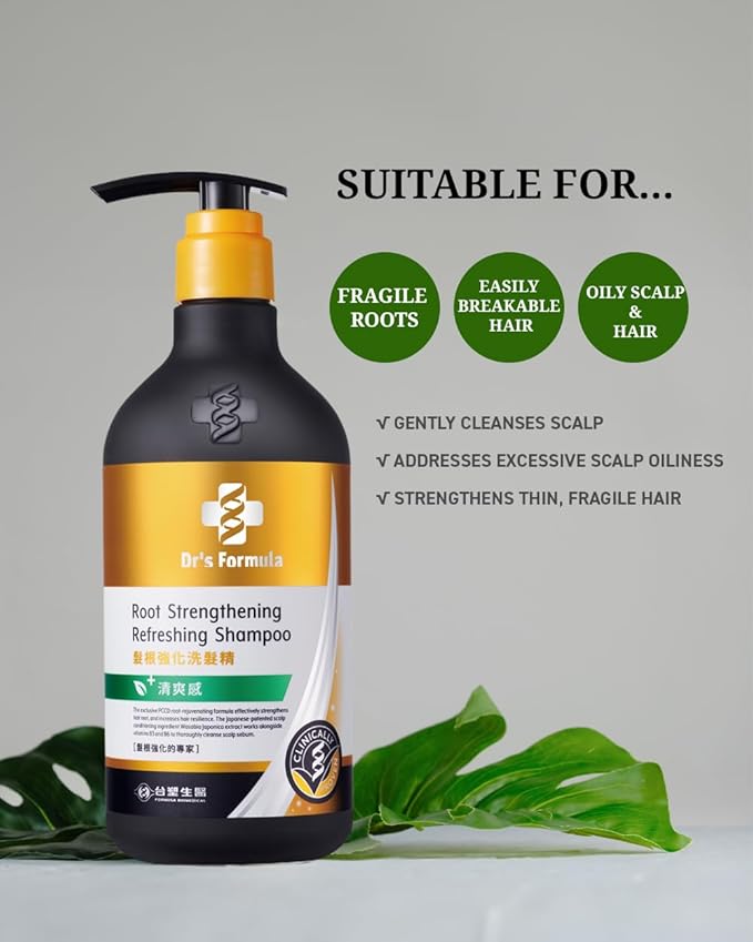 Dr's Formula Root Strengthening Refreshing Shampoo for Oily Scalp Hydrate and Rescue Brittle Fragile Hair Scalp Care Volume Thinning Hair 20.46 Fl Oz.