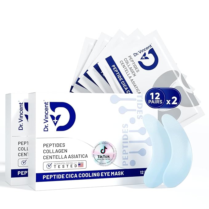 Peptide Cooling Under Eye Patches, Soothing Eye Patches Instant Reduces Dark Circles and Puffiness, Calming Under Eye Mask with Glacial Water for Bags Treatment, 24 Pairs