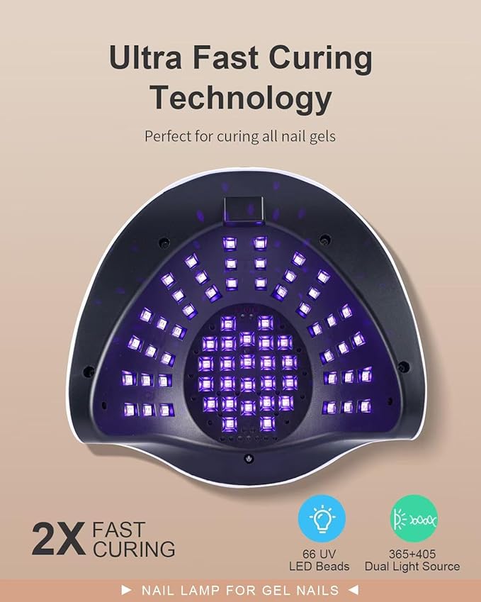 288W Professional Nail Lamp with 66 LEDs & Smart Sensor - Digital Display 4 Timer Settings Fast Curing UV LED Light for Gel Polish Hands and Feet