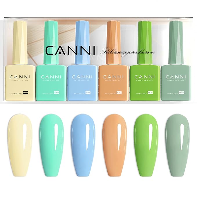 CANNI 6Pcs 9ml Pastel Gel Nail Polish Set- Yellow Green Blue Gel Polish Kit Candy Colors DIY at Home Salon Christmas New Year's Gifts for Girls