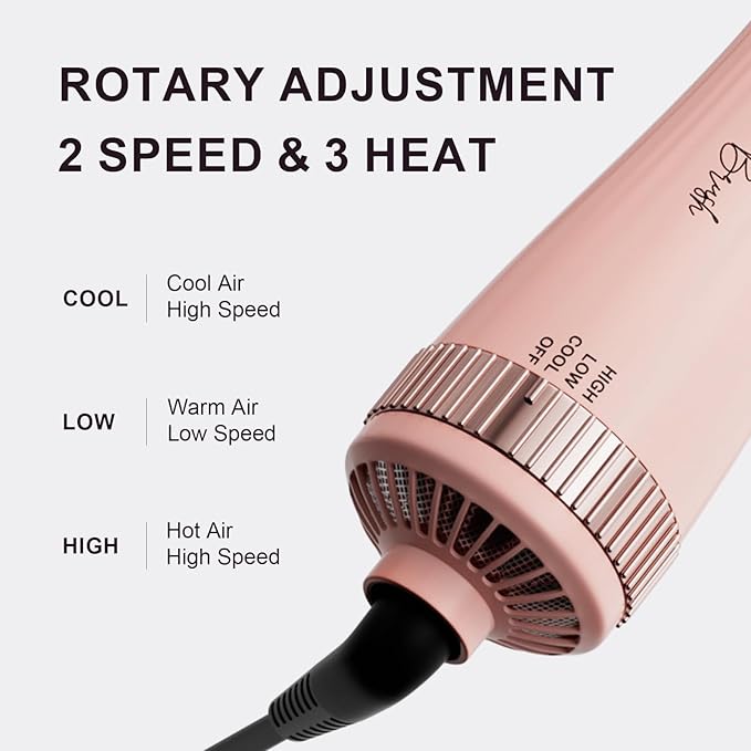 Round Brush Blow Dryer Hair Dryer Brush in One, Dual Voltage 45mm Round Barrel Root Booster for Drying & Styling, 2-in-1 Titanium Brush Dryer with Ionic Technology for More Shine and Less Frizz