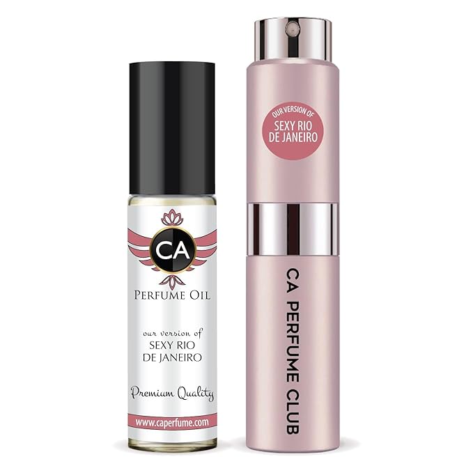 CA Perfume Duo Impression of Sexy Rio De Janeiro For Women Perfume Layering Set Long Lasting Travel Size EDP + Body Oil Roll-On Bottle 0.27 Fl Oz+0.33 Fl Oz