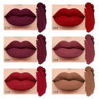 evpct 6Pcs Dark Bright Ruby Sexy Brick Mauve Plum Red Brown Matte Matt Liquid Lipstick Lip Gloss Glossy Set for Black Women 24 Hour Silky Velvet Lipstick Lip Liner set labiales matte larga duracion 24