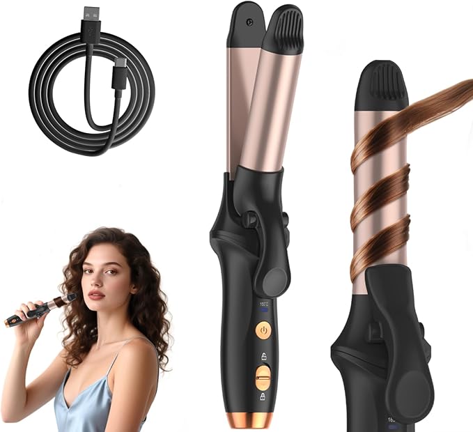 Cordless Curling Iron Hair Straightener: Travel Mini Flat Iron USB Rechargeable 4000 mAh 2 in 1 Small Cordless Portable Hair Curler