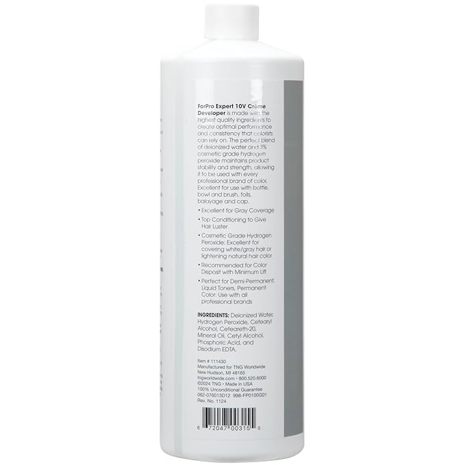 ForPro Expert 10 Volume Crème Developer for Hair Lightening, Gray Coverage & Color Deposit with Minimum Lift, 32 Fl Oz