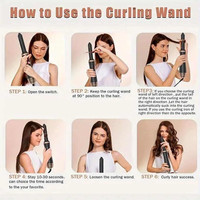 5 in 1 Hair Dryer Brush -Ionic Auto Wrap Curler & Straightener with 3 Heat Settings, Magic Hair Styler Salon-Grade Results for Women, Travel-Friendly Styler with ALCI Plug (Black)