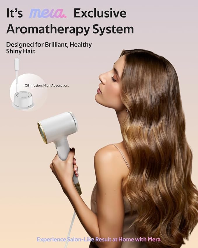 Professional Bi-Ionic Aromatic Hair Dryer & Hand Dryer- mera Ultra - Fast Drying Salon Results Blowdryer w/Magnetic Diffuser & Aromatherapy Nozzle, Safe Mode, cUL Certified, Lightweight for Travel