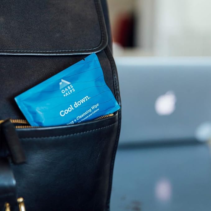 Oars + Alps Cooling Face & Body Wipes, Dual Sided Cleansing Wipes Towelettes for Post Workout, Activities,Commutes, Dermatologist Tested Skin Care with Menthol & Ginseng, Travel Friendly, 14ct