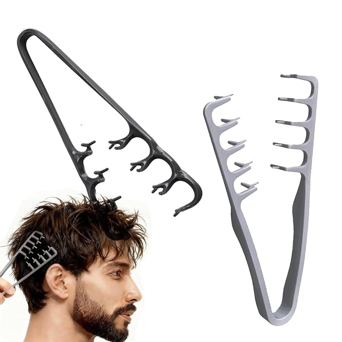 Volugrip Fringe Comb, Textured Styling Comb, Fluffy Curly Hair Comb for Volume & Fringe Parting, Anti-Frizz Styling Tool for Men & Women (Black+Gray)