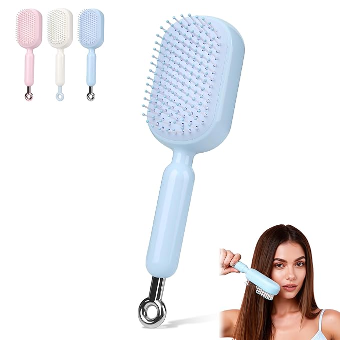 Retractable Cushion Massage Comb Brush, Anti-Static Easy-Clean Massage Comb,Air Cushion Massage comb,Smooth Clean Detangling Comb for All Hair Types (Blue)