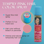 Jerome Russell Temporary Hair Color Spray Pink - Intense Spray-On Temporary Hair Color, Fast-Drying, Non-Sticky, Travel Size, 2.2 oz, Peroxide Free, Pink