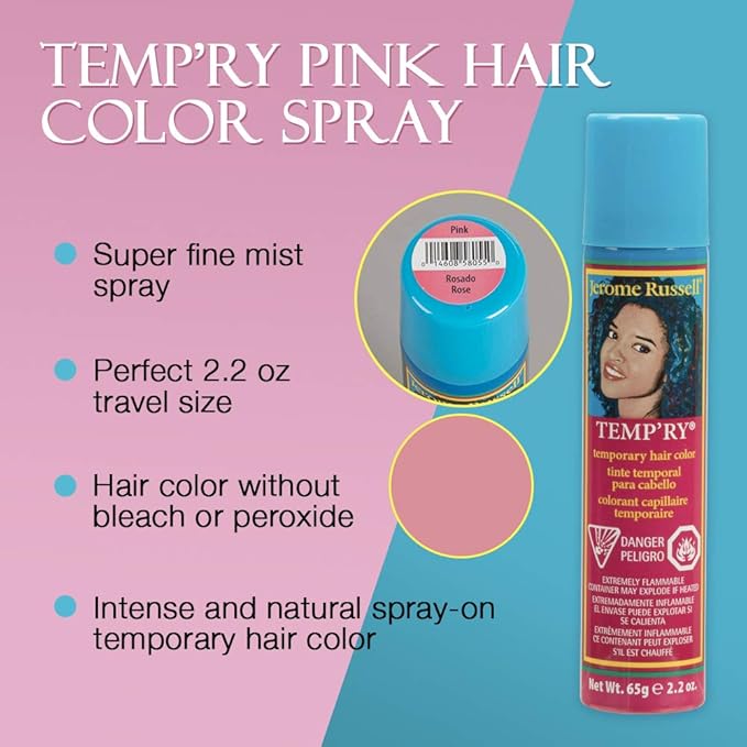 Jerome Russell Temp'ry Spray-on Pink Hair Color, 2.2oz x 3 pack