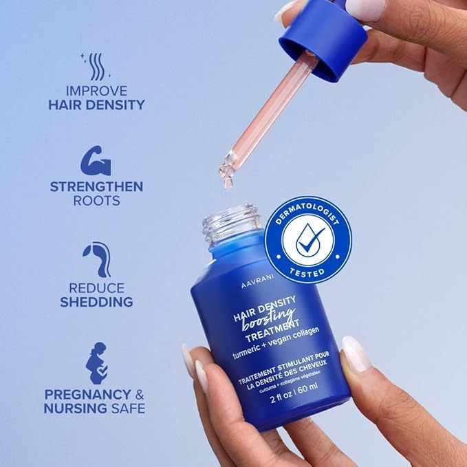 AAVRANI Hair Density Boosting Treatment - Ashwagandha, Vegan Collagen, And Turmeric Scalp Serum For Thicker, Fuller Hair - Vegan, Non-Greasy - 2 Fl Oz