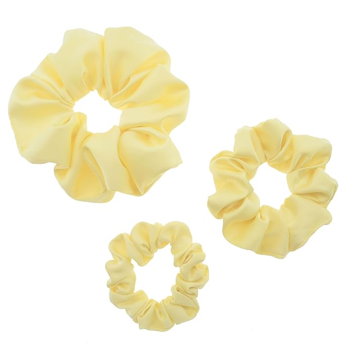 3 Pieces Satin Scrunchies Set for Hair No Crease Elastic Hair Ties for Women and Girls (Light Yellow)