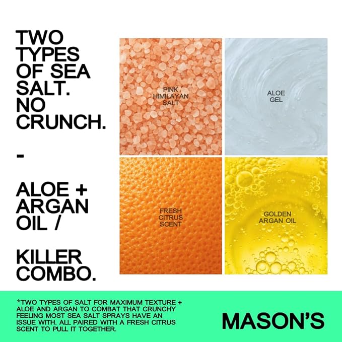 Mason’s Pomade Sea Salt Spray for Men and Women - Texturizing Hair Spray with Aloe & Argan Oil - Lightweight, Non-Sticky for Beach Waves, Volume & Texture - Mountain Rain Scent Hair Care - 8 oz