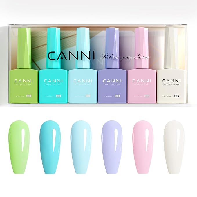 CANNI 6Pcs 9ml Hema-Free Gel Nail Polish Set- Green Blue Purple Pink Milky White Colors Gel Polish Kit, Soak Off LED Nail Gel Manicure Kit DIY at Home Salon Gifts for Women Girls