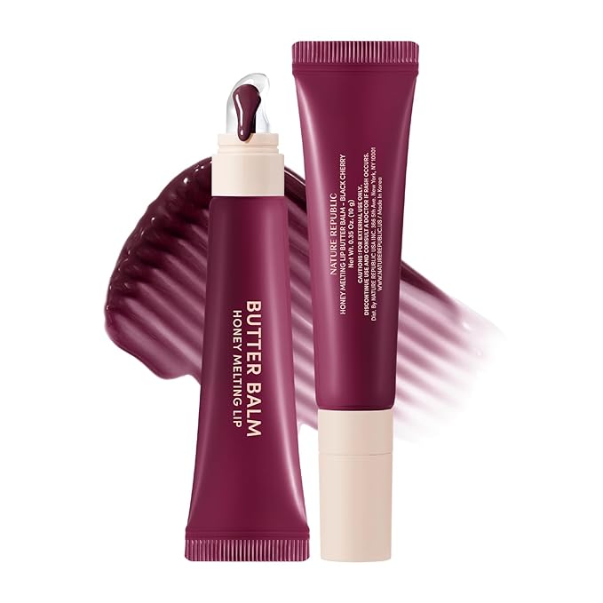 Nature Republic Honey Melting Lip Butter Balm – Moisturizing Tinted Balm with Peptides, for Sheer & Glossy, Smooth & Soft Lips, Stocking Stuffers (BLACK CHERRY)