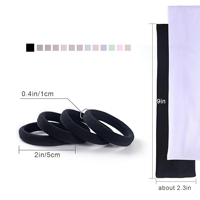 40PCS Black Hair Ties No Damage for Thick Hair & Hair Bands for Women's Hair,Ponytail Holders & Nylon Hair Ties for Women Set (2in Black)