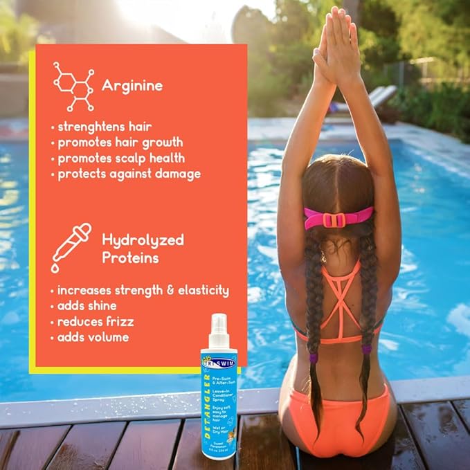TRISWIM Kids Detangler Leave-In Conditioner Spray 8oz | Pre & Post Swim Hair Care | Helps Prevent Tangles, Dryness & Breakage | Soft, Easy-to-Manage Hair | Gentle Sweet Persimmon Scent