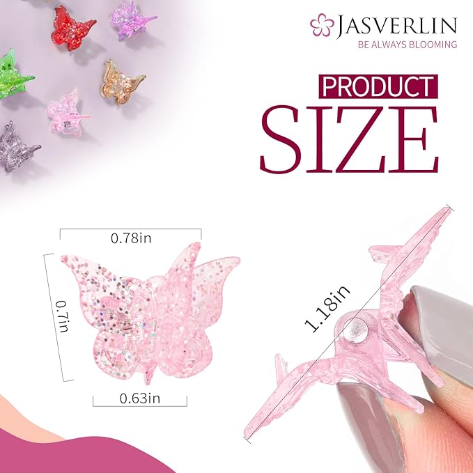 Glitter Mini Butterfly Hair Claw Clips, Sparkly Colorful Hair Accessories for Girls and Women - 90s Y2K Cute, Small, Tiny Clip in 10 Assorted Colors, Set of 50 (Glitter)