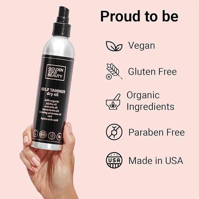 Self Tanner Oil - Natural Sunless Tanning Spray w/Hyaluronic Acid and Organic Oils, Clear Gradual Fake Tan Sprayer for Perfect Golden Glow 8.0 fl.oz
