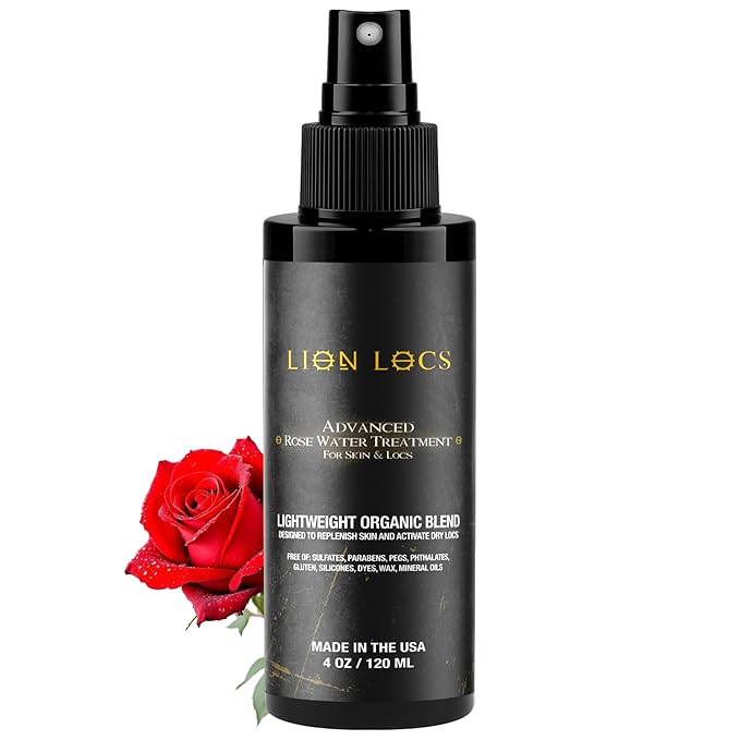 Beard Gains Lion Locs Rosewater Spray for Dreads, Dreadlocks, Braids, Faux, Crochet, Sisterlocks with Aloe, Essential Oils, Vitamins, and Glycerin | Organic Vegan Conditioner Rose Water Spritz (4oz)