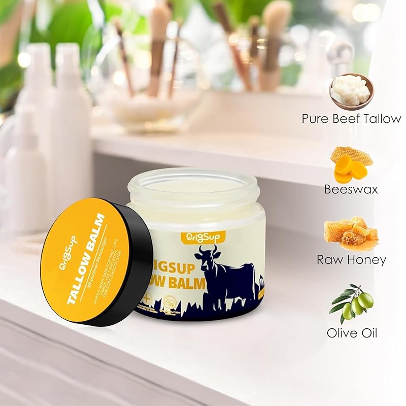 Beef Tallow Balm for Skin Care - All Natural Moisturizing Body Oil with Honey and Beeswax - Tallow from Grass-Fed Cows – Beef Tallow Moisturizer,-Made in USA (2.0 Oz)