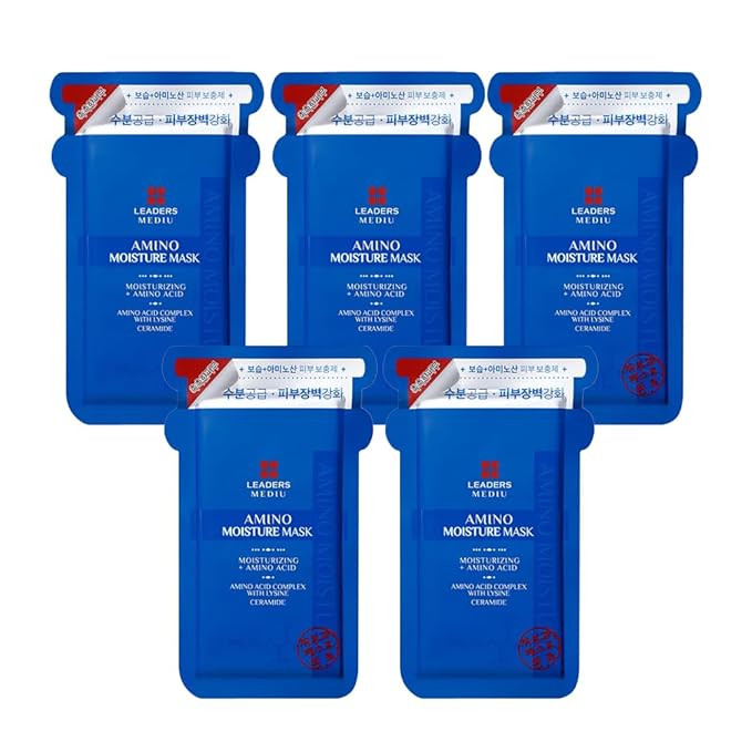 Amino Moisture Hydrating Facial Sheet Mask | Natural Mineral Water, Hyaluronic Acid, Ceramide | Anti-Aging, Soothes Dry Skin, Enhances Elasticity (5 Sheets)