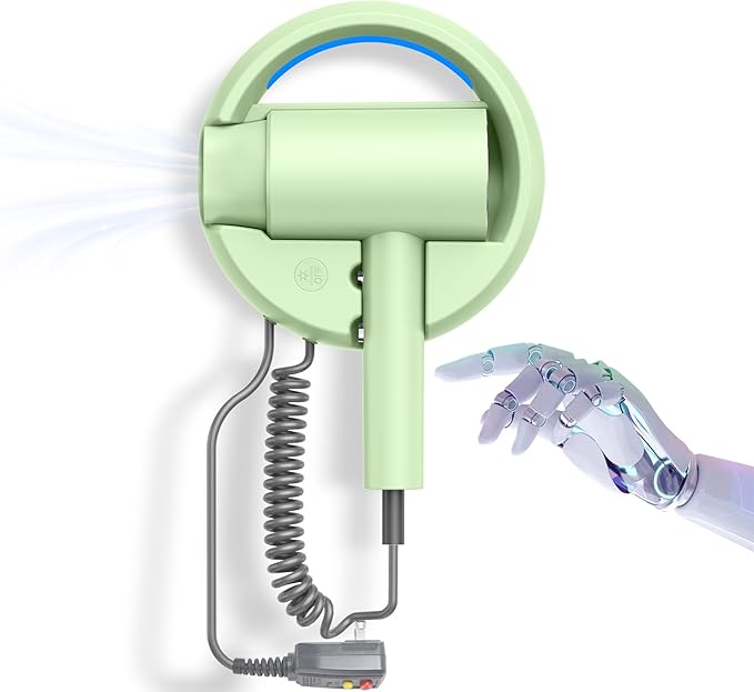 110V Hotel Wall Mounted Hair Dryer for Bathroom（with Night Light） Professional Styling HairDryer for Salon【Blue Light Negative Ions】 Fast Drying Restroom Blow Dryer，Matte Texture - Emerald Green