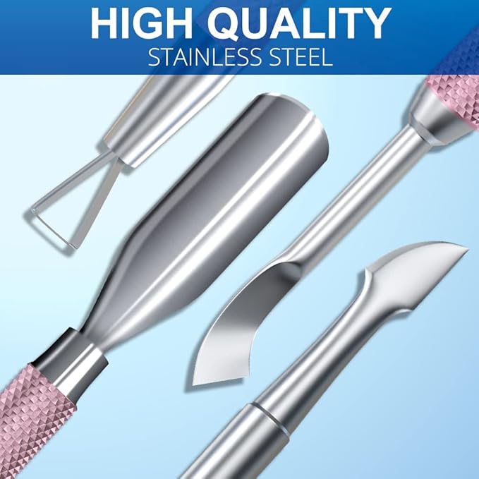 2PCS Metal Lilac Cuticle Pusher and Cutter Remover Salon Quality Stainless Steel Gel Nail Polish Peeler Scraper Durable Manicure and Pedicure Cleaner Tool For Fingernail and Toenail