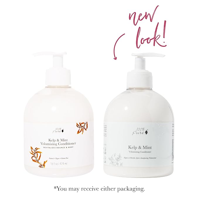 100% PURE Kelp & Mint Volumizing Conditioner Moisturizer & Deep Hydration - Botanical Body Boost for Dry, Damaged Thinning Hair, Promotes Healthy Growth for Women & Men - Sulfate Free - 16 Fl Oz