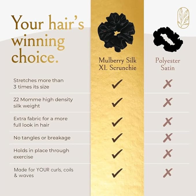 Silk Scrunchies for Women Ponytail Holders – Oversized Mulberry Silk Scrunchies – Extra Large No Damage Hair Ties for Curly, Thick, and Thin - Hair Accessories for Women – London Fog, XL By Curlfriend