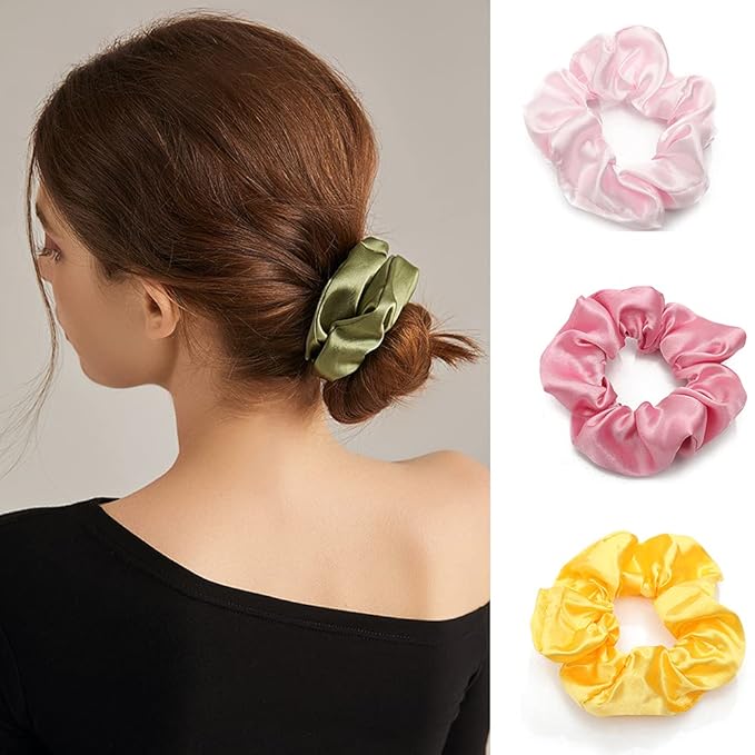 60 Pcs Soft Velvet and Satin Scrunchies for Girls and Women - Silk Elastic Hair Ties and Accessories With Gift Bag