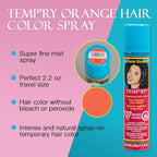 Jerome Russell Temporary Hair Color Spray, Orange - Intense Spray-On Temporary Hair Color, Fast-Drying, Non-Sticky, 2.2 oz
