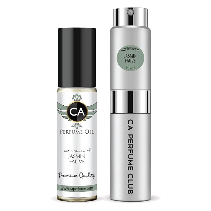 CA Perfume Duo Impression of Jasmin Fauve For Women And Men Perfume Layering Set Long Lasting Travel Size EDP + Body Oil Roll-On Bottle 0.27 Fl Oz+0.33 Fl Oz