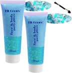 Body Glitter Face Glitter Gel: Singer Concerts Disco Festival Rave Accessories Face Glitter Makeup 150ml Chunky Sequins Mermaid Face Body Hair Glitter Gel (2 Lake Blue)