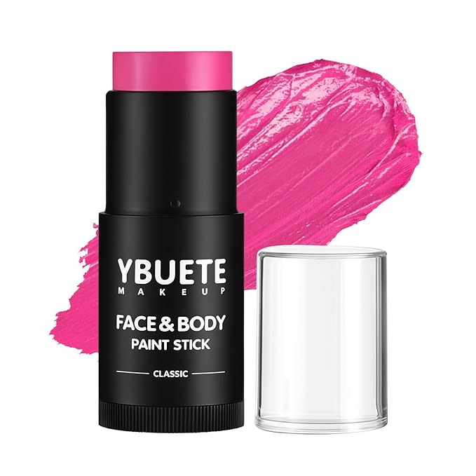 Pink Oil Based Face Body Paint Stick, Non-toxic Full-coverage Face Painting for Skull Clown Makeup Halloween Cosplay Makeup, Waterproof Cream Pink Body Painting for Adults