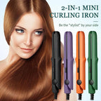 Mini Dual Purpose Curling Iron, 2025 Upgrade 2 in 1 Mini Curling Wand & Flat Iron Hair Straightener, Portable Travel Curling Wand for All Hair Types (Black)
