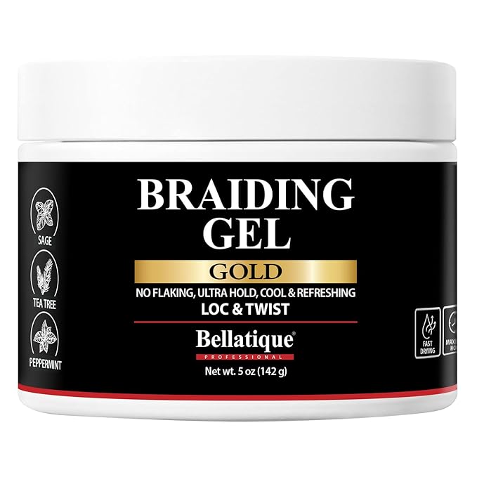 GOLD Braiding Gel Maximum Hold for LOC & Twist - No Flaking, No Whitening, Fast Drying, High Shine, Cool & Refreshing, Long Lasting Hold (5 oz)